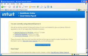 Quickbooks Online - IE6 Warning Message