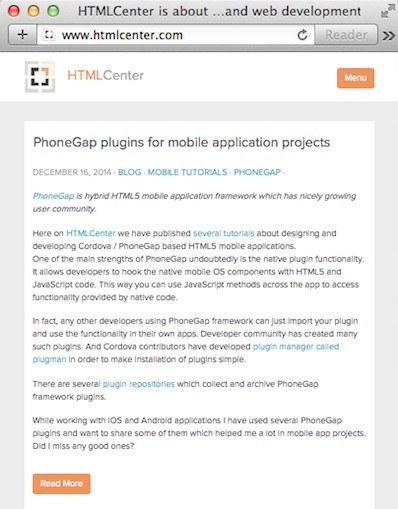 HTMLCenter new look mobile screens