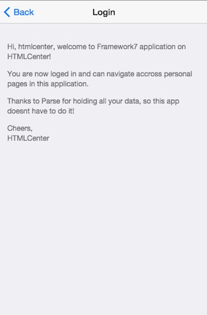 Framework7 login application