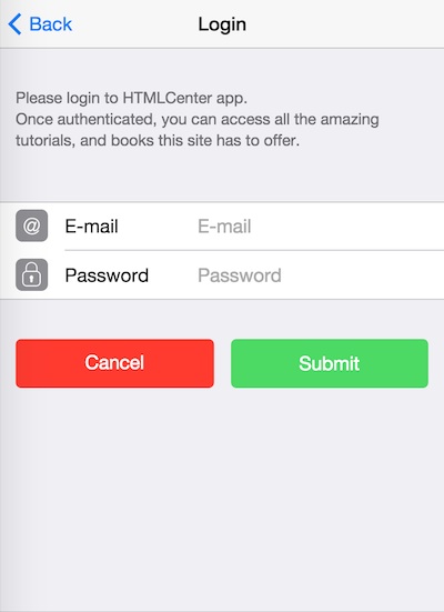 framework7 htmlcenter tutorial login page